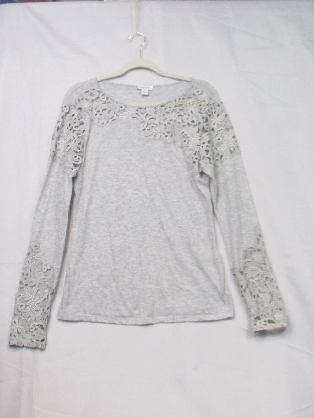 Sundance Womens Gray Lace Eyelet Long Sleeve Cotton Blend Top Size M